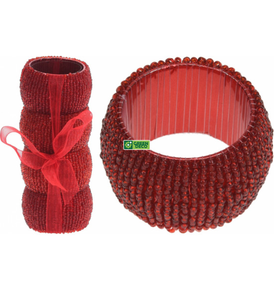Набор праздничных колец для салфеток из пластика, 4 шт/наб (красный, золото)